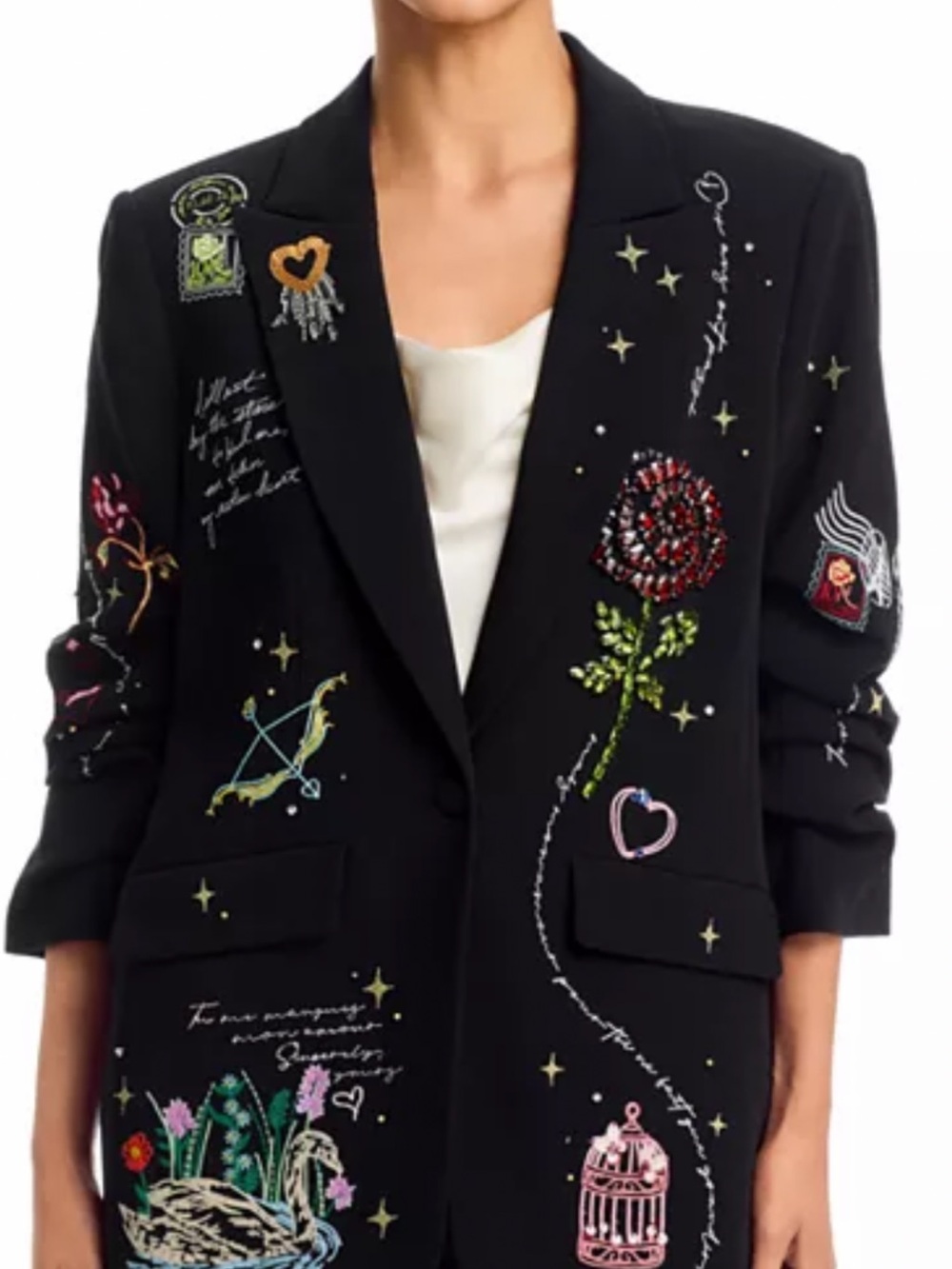 cinq a sept Black Embroidered Floral & Motif Blazer